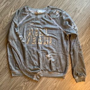 Wildfox distressed crew neck hell yeah sweater med